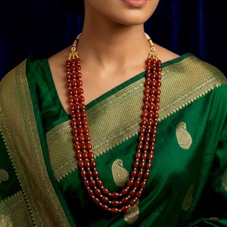Handcrafted Maroon Glass Bead Layered Necklace